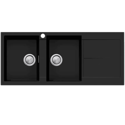 Oliveri Santorini Sink Double Bowl Left 1 Tap Hole 1160 x 500mm Matte Black