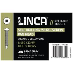 Linca Self Drilling Screws Pan Head Square 4.1 x 12mm Yellow Zinc - Box of 1,000