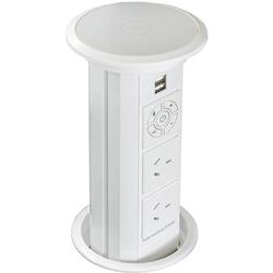 Modar Pop Up Power Socket 2x Plugs 2x USB White