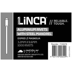 Linca Aluminium/Steel Rivets Dome Head 3.2 x 9.6mm Magnolia - Box of 1,000