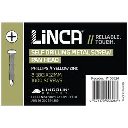 Linca Self Drilling Screws Pan Head Phillips 4.1 x 12mm Yellow Zinc - Box of 1,000
