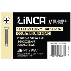 Linca Self Drilling Screws CSK Phillips 4.1 x 25mm Yellow Zinc - Box of 1,000