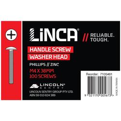 Linca Handle Screws Phillips M4 x 38mm Zinc - Box of 100