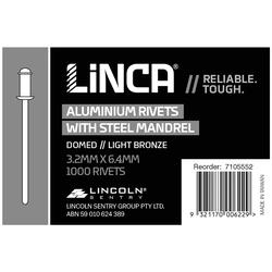 Linca Aluminium/Steel Rivets Dome Head 3.2 x 6.4mm Light Bronze - Box of 1,000