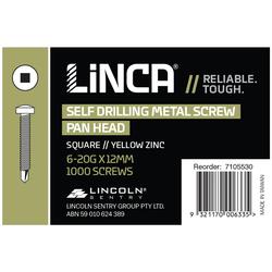 Linca Self Drilling Screws Pan Head Square 4.9 x 12mm Yellow Zinc - Box of 1,000