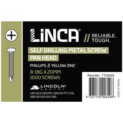 Linca Self Drilling Screws Pan Head Phillips 4.1 x 20mm Yellow Zinc - Box of 1,000