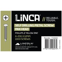 Linca Self Drilling Screws Pan Head Phillips 4.9 x 12mm Yellow Zinc - Box of 1,000