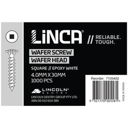 Linca Screws Wafer Head Square 4mm x 30mm Epoxy White - Box of 1,000