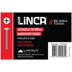 Linca Handle Screws Phillips M4 x 18mm Zinc - Box of 100
