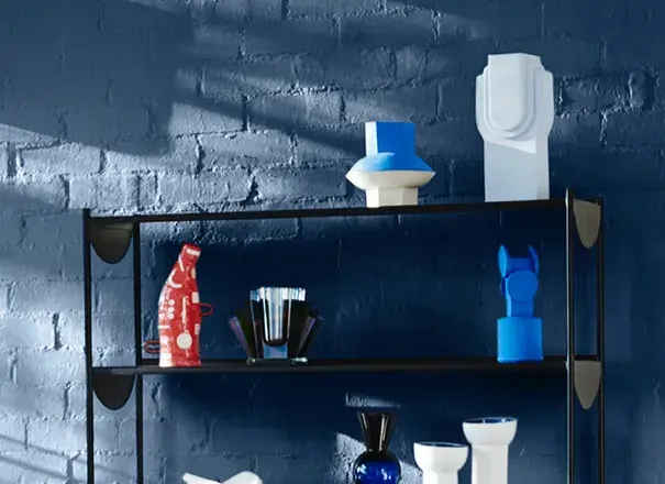 interior lounge room; closeup of black shelf.