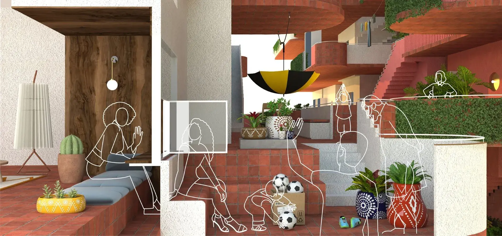 Illustration of public sitting area