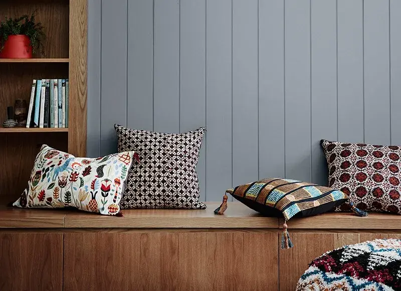 interior bench seat with cushions.