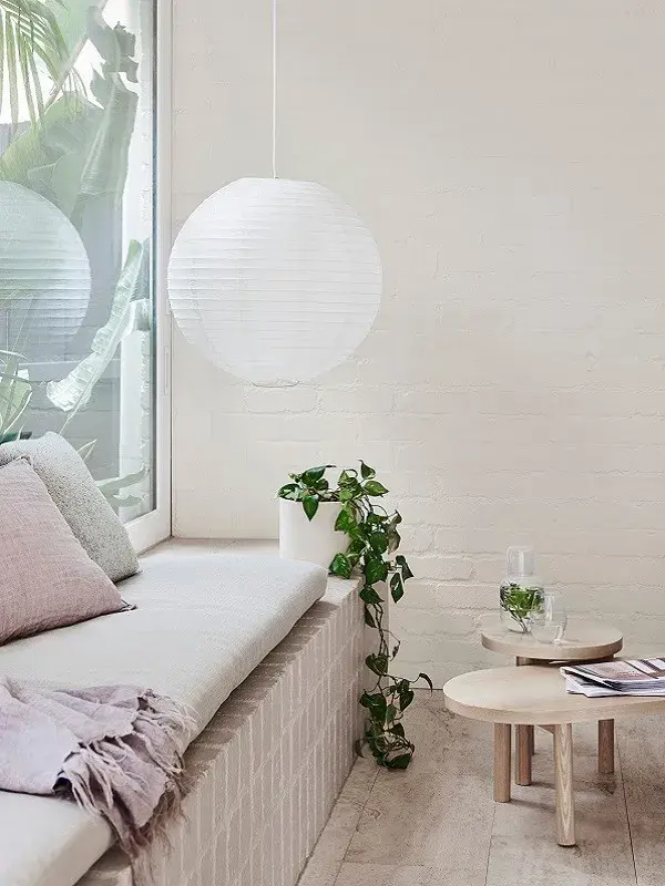 interior bench seat with lantern light.