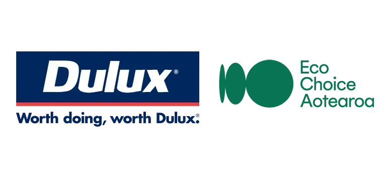 A Dulux logo next to a Eco Choice Aotearoa logo
