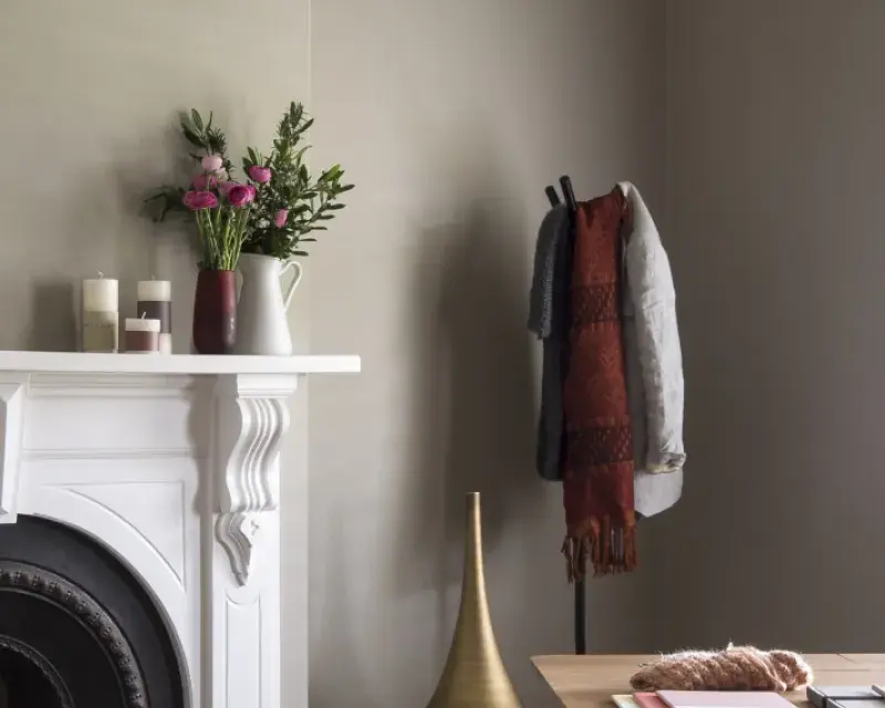 interior fireplace with scarves. 