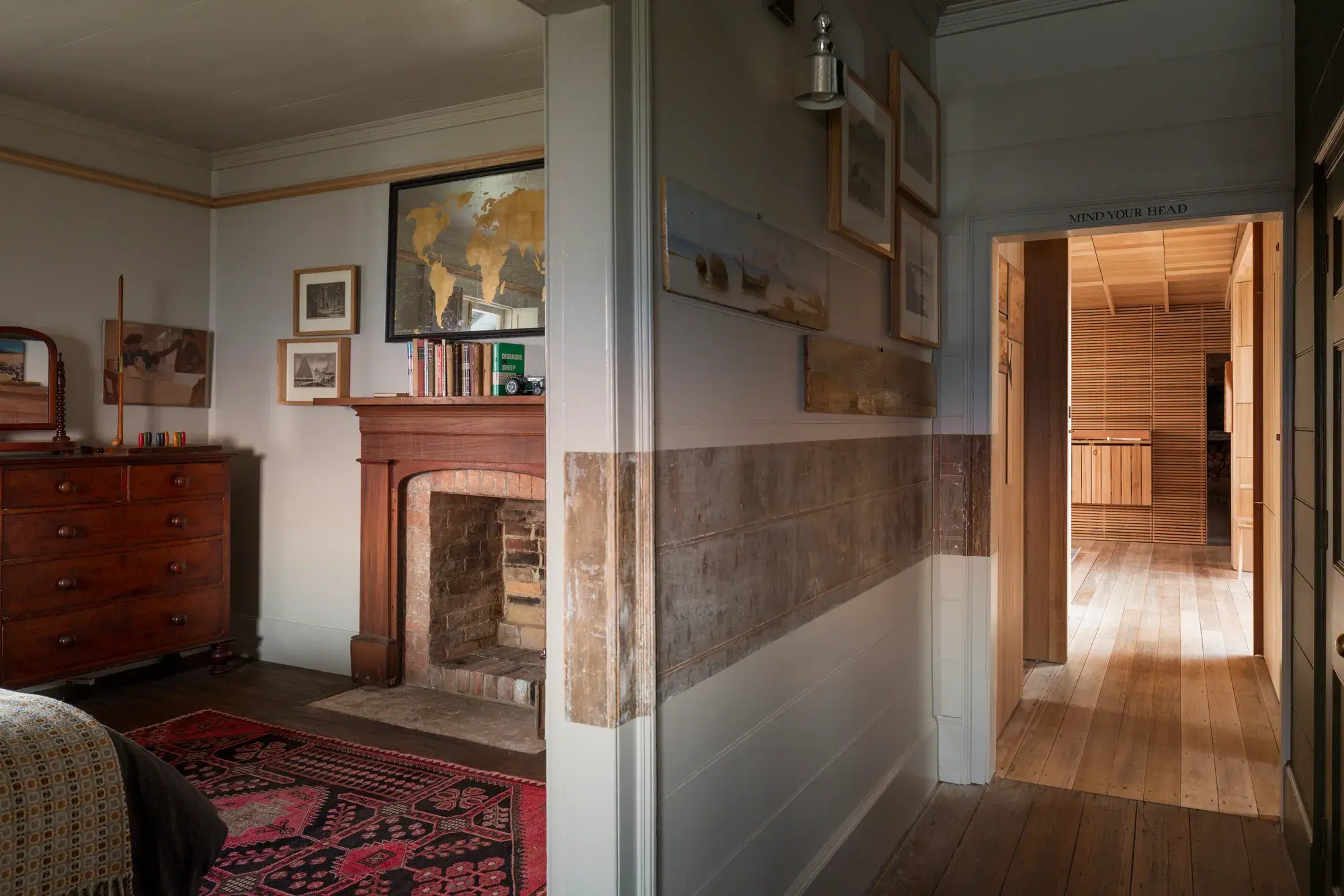Old cottage room and hallway.