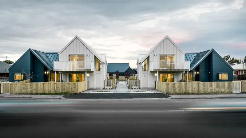 Cream and black painted social houses 