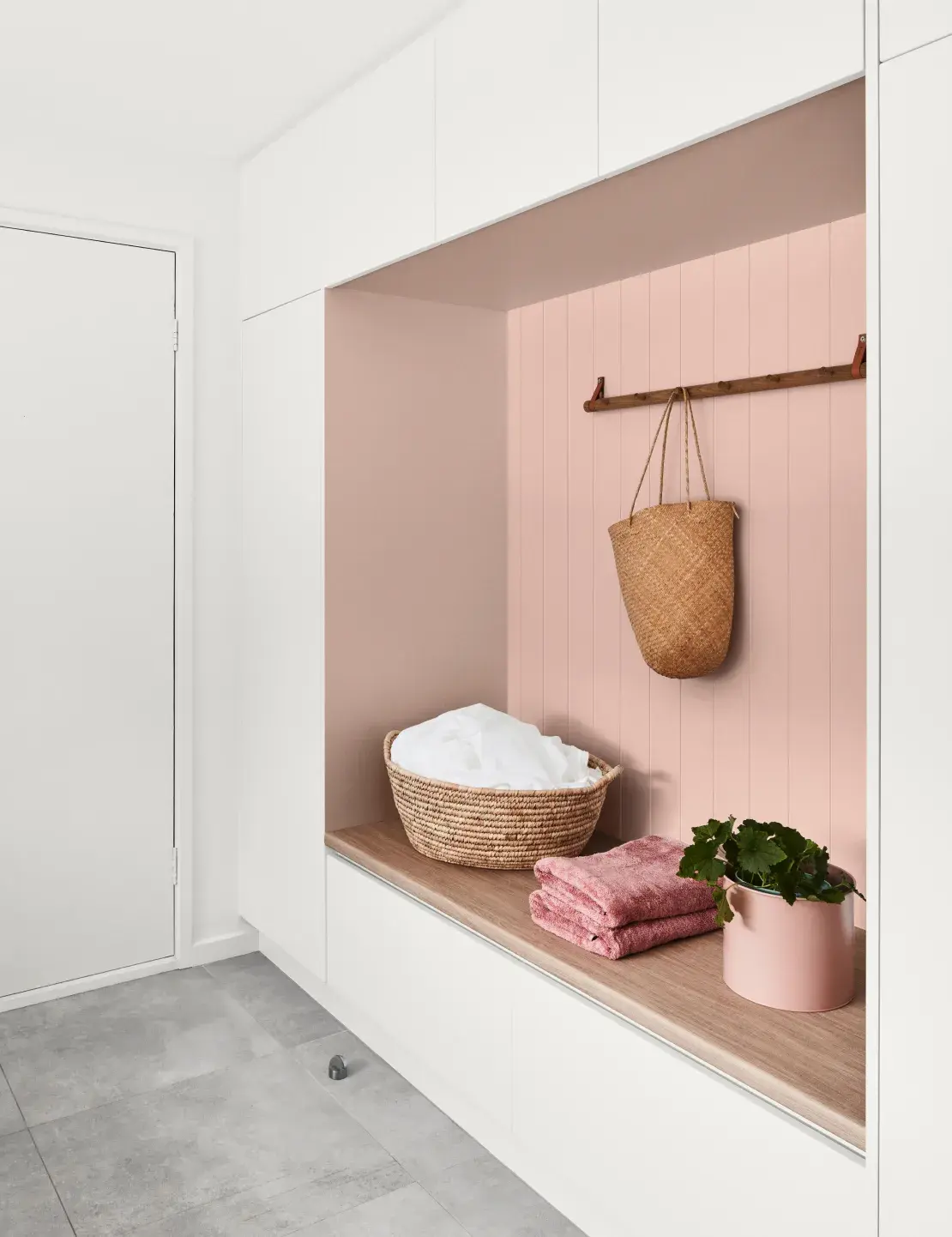 Mud room with Mornington coloured nook and natural white surrounding wall