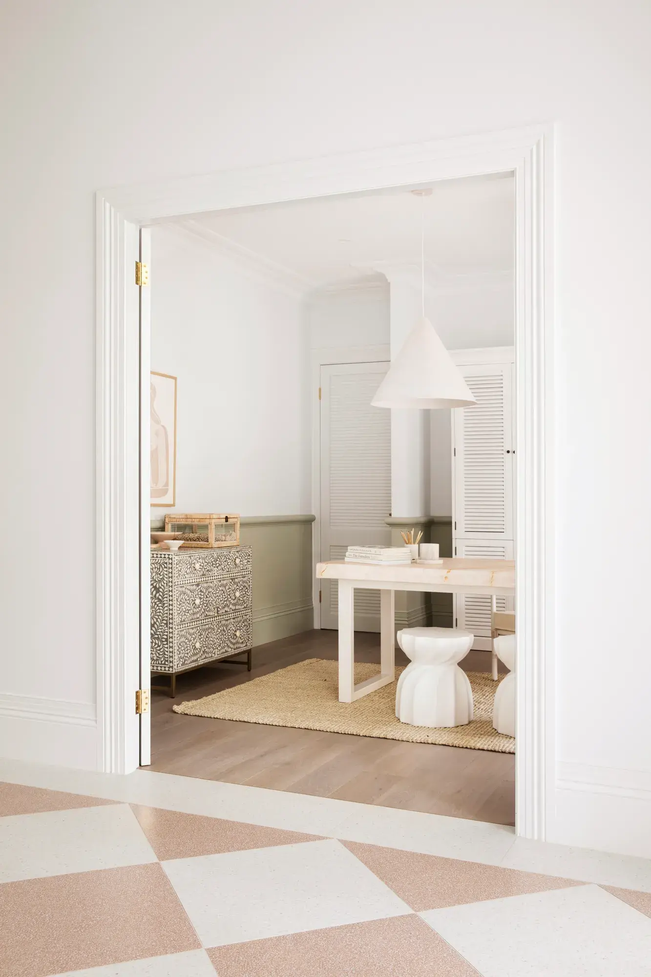 Interior study featuring Dulux Lexicon and Cat Mint by Three birds renovations